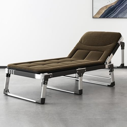 Feldbett Klappbar mit Dicker Matratze Robustes Faltbare Campingbetten für Erwachsene mit 5 Positionen, Camping Bett für Strand, Rasen, Camping, Pool, Sonnenbaden(Brown)