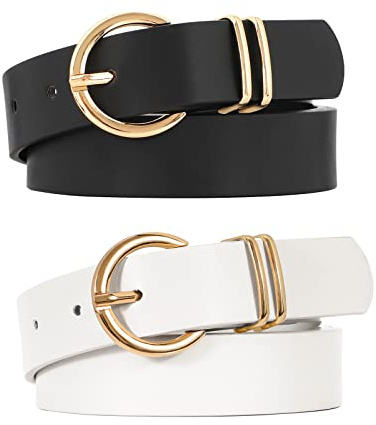 VONMELLI 2 Pezzi Cintura Donna in Pelle PU Elegante Per Abiti Moda Retrò Classica Regolabile Per Jeans Pantaloni Nero+Bianco M