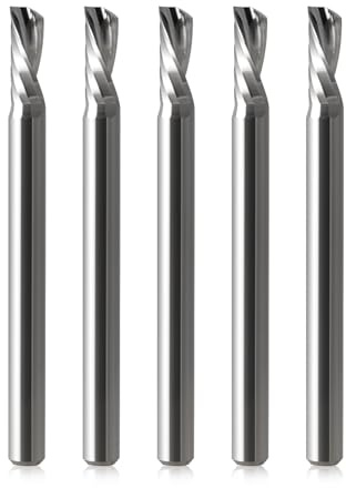 HOZLY - Punta per fresatrice CNC da 1/8 con scanalatura singola, 1/8 di attacco, lunghezza di taglio da 5/16 pollici, bit a taglio discendente in carburo a spirale per acrilico, PVC, MDF, legno