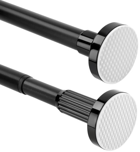 Duschstange ohne Bohren 90-160cm, ∅ 25mm Duschvorhangstange, Teleskopstange Vorhang aus Kohlenstoffstahl, Klemmstange für Gardinen, Schwarz