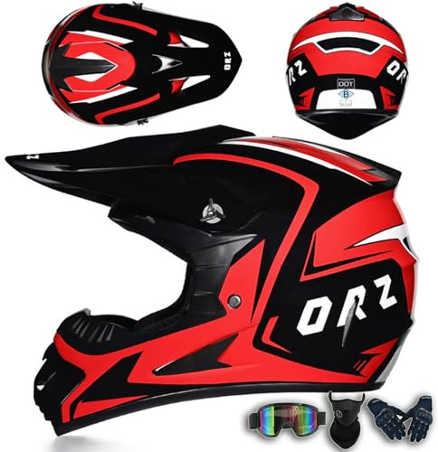 ARMAAN Casco de Motocross Unisex para Adultos, de Cara Completa, para Todoterreno, Aprobado por Dot/ECE, Ligero, ventilado, para MX, ATV, BMX, Carreras, Bicicleta de montaña, Motocross,Red-L(58~59cm)