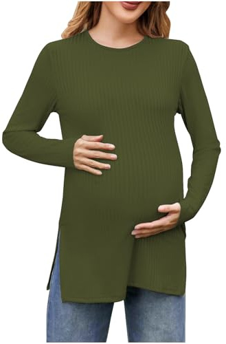 Hauts d'allaitement Femme Vêtements de Maternité Femme Pull Tricot Femme Manches Longues Col Rond Tee Shirt Enceinte Femme T-Shirt de Grossesse Femme Respirant Tops Doux et Confortables