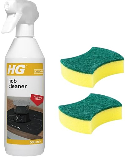 Hob Cleaner Bundle With HG Hob Cleaner & Scrub Sponge | For Induction, Glass & Ceramic Hobs | Streak-Free Finish | Non-Scratch Sponge For Washing Up