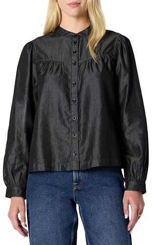 Amazon Essentials Camicetta da Donna a Maniche Lunghe in Chambray di Jeans dalla vestibilità Comoda, Lavaggio Nero, L