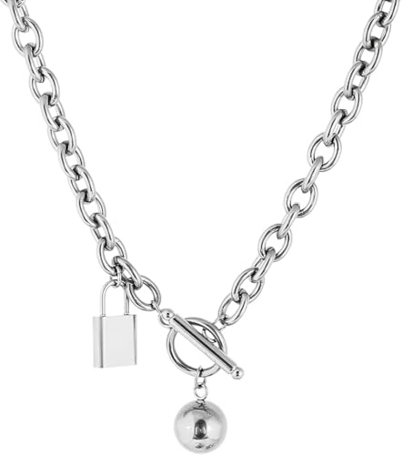 necklace Accessories Toggle Necklace For Men And Women, 925 Sterling Silver Hip Hop Cuban Link Chain T Bar Toggle Clasp Long Chain Pendant Charm Choker Necklace, Lock And Key Necklace jewelry