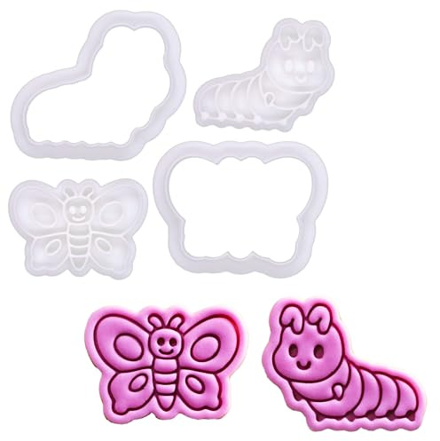 BAKERLOGY Butterfly Dreams - Mini 2 Cookie Cutter & Stamp Set - Cute Caterpillar & Butterfly Design for Easter & Spring Cookies, Cupcakes & Fondant Decorations