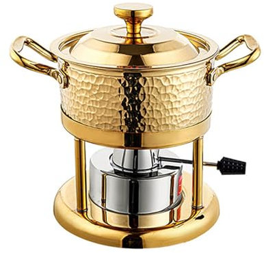 Small Hot Pot, Single Small Hot Pot Made of Thickened Stainless Steel, Camping Cookware Set, Portable Camping Gas Stove, Small Hot Pot with Lid, Pots for Picnic and Camping(Gold)