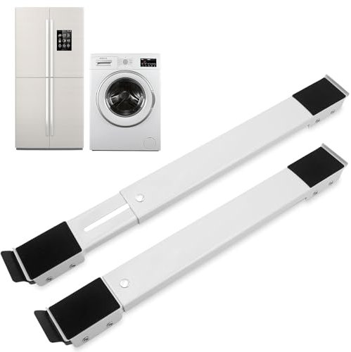 Druuzyl 2 Piezas Base Ajustable para Lavadora,Soporte Móvil 46-71cm - Blanco, 300 kg Capacidad (Frigorífico/Sofá/Armario, Antideslizante)