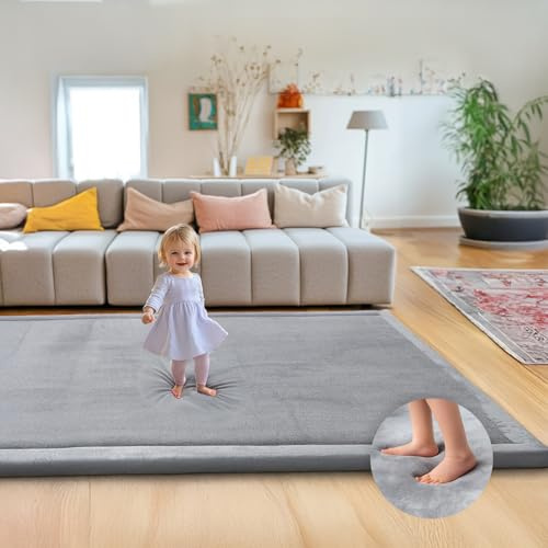 Mallify Spielmatte Baby 150x200x3,3cm – Dicke Krabbelmatte mit Memory-Schaum & Rutschfester Unterseite, Teppich Kinderzimmer, Spielteppich Kinder, Krabbeldecke für Baby, Grau
