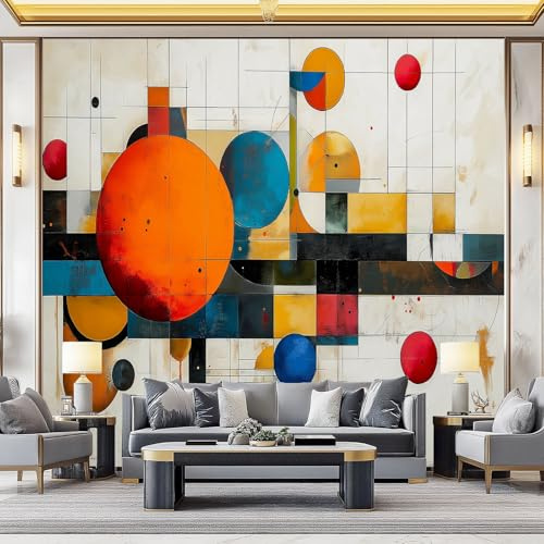 Papier Peint Panoramique Vent Abstrait 3D Intissé – Poster Mural Géant Pour Salon, Chambre, Bureau, – Formes Géométriques Blocs De Couleurs Lignes Murale Moderne Personnalisée 200 X 140 Cm