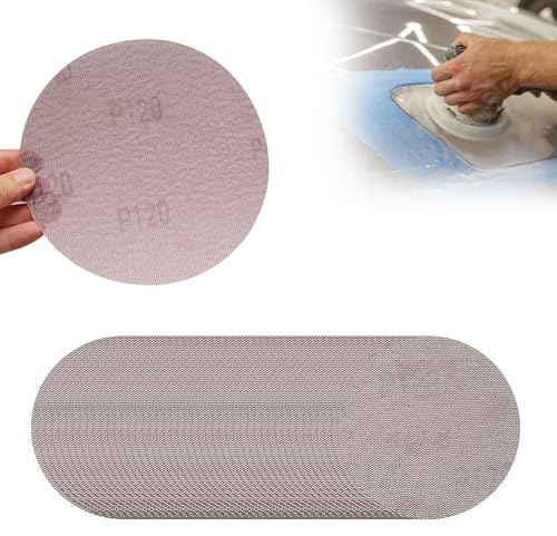 50 Pcs Mesh Sanding Discs, 125mm 120 Grit Dust Free Dust Free Round Mesh Sanding Discs Pads Anti-Clogging Grinding Polishing Sandpaper for Car Body, Wood, Metal, Plastic, Paint (120 Grit)