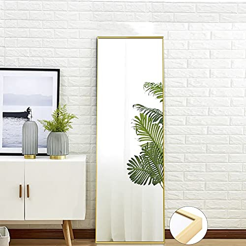 MGMYM Espejos de pared rectangulares, espejo de cuerpo entero, espejo de suelo, espejos colgantes para salón, dormitorio, sala de estar, recibidor. (rectangular dorado, 150 x 40 cm)