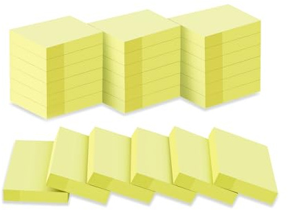 Wowivy 24 Blöcken Gelbe Haftnotizen,38 mm x 50 mm, Sticky Pads, recycelbar, Self-Stick Notes Pads,klebezettel, einfach zu post en für Zuhause, Büro, 75 Blätter/Block, 1800 Blätter Gesamt