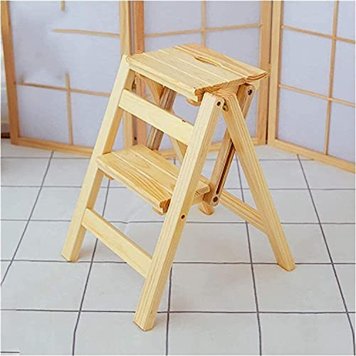 Sgabello pieghevole a 2 gradini per adulti, in legno massello, supporto per fiori, scaletta in legno, multifunzione, Indo (A)