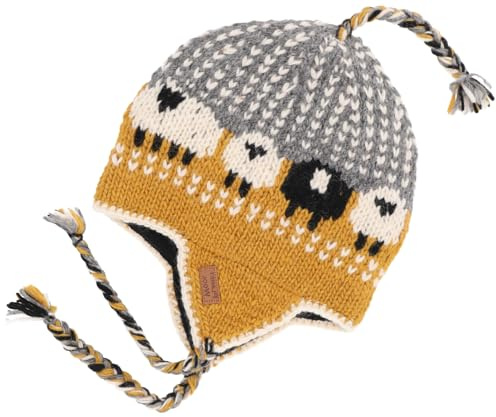 GURU SHOP Wollmütze mit Ohrenklappen, Norwegermütze, warm | Fleecefutter, ideal für kalte Tage, Unisex, aus Nepal, geflochtene Zöpfe