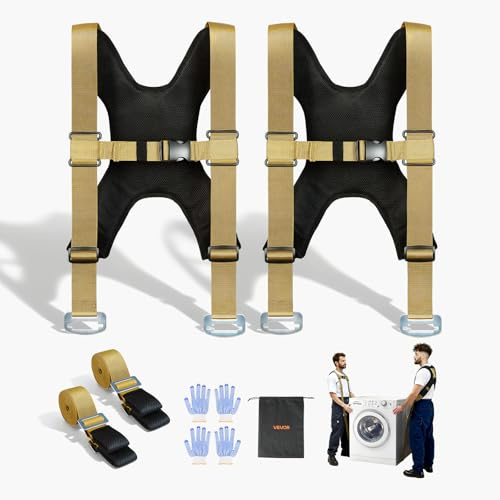 VEVOR Moving Straps, Supports up to 1000 lbs, 2-Person Lifting and Moving System with 2 Harness Straps & 2 Load-bearing Straps, Adjustable Lifting Straps for Moving Furniture Appliances Mattresses