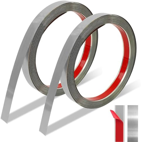 2 rullar 3 m x 1,5 cm metallband, självhäftande, rostfritt stål, silverlister självhäftande, flexibel, självhäftande metall för kantskydd, vägg, dörrkarmar, heminredning, spegelram