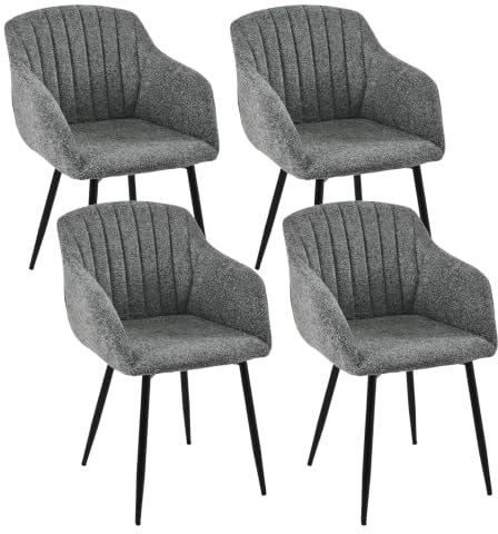 Goeurvant Esszimmerstühle 4er Set mit Armlehnen, Polsterstühle aus Chenille, Armlehnstühle, Küchenstühle mit Rückenlehne und Metallgestell für Esszimmer Wohnzimme, Schiefergrau