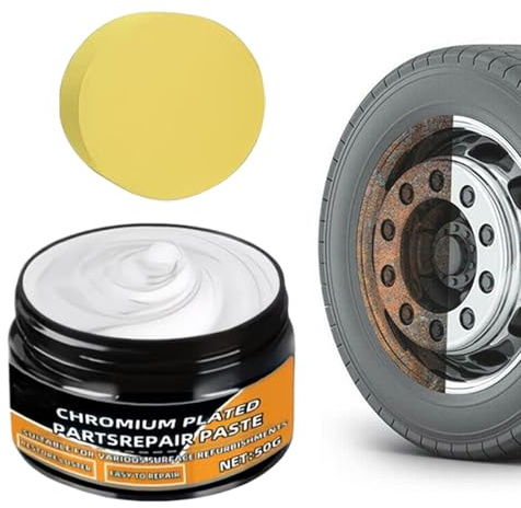 Hjatirace Chrom-Politur für Autos,50g Felgen-Repairpaste - mit Chrom Rostentferner,geeignet für Automobil Reifen LKW SUV Wohnmobil verchromte Leisten Türgriffe Anhänger Industrie- und