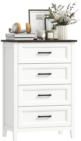 HOMCOM Cómoda 4 Cajones Dormitorio Estrecho y Alto 60x35x87 cm Blanco