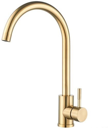 GLFLOW Robinet de cuisine en acier inoxydable 304 doré brossé, robinet mélangeur chaud et froid, bec pivotant à 360 degrés pour éviers