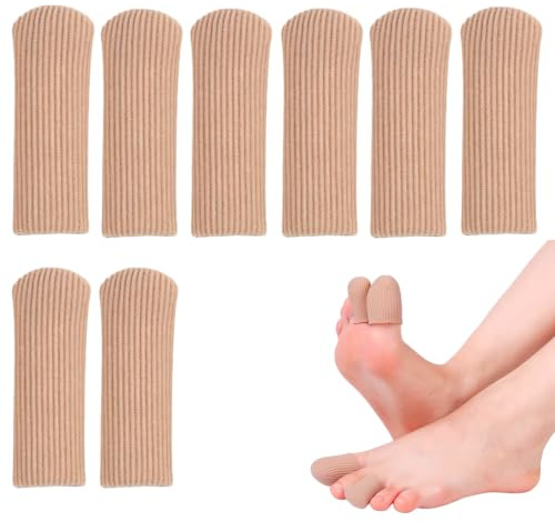 Lot de 8 capuchons de protection d'orteils en gel de silicone souple avec revêtement en tissu, réutilisables, découpables, parfaits contre les ampoules, les cors et les callosités