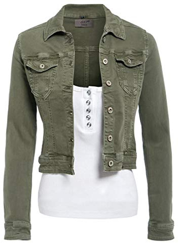 SS7 Women's Fitted Denim Jacket Khaki Size 8 10 12 14 16, Green, Solid, Long Sleeve