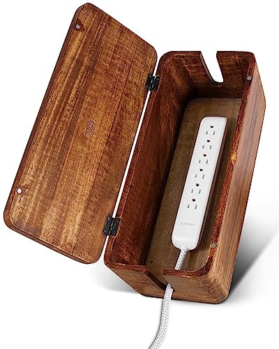 Luxe Designs Cable Management Box – Large Extension Cable Box for Desk, Home or Office – Natural Mango Wood Cable Tidy Box to Hide Wires, Power Strips, Cords – Stylish Cord Organizer & Cable Storage