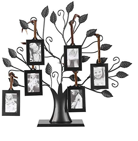 lyrlody Marco de Fotos Múltiple de Metal, Árbol Genealógico con Ramas Curvadas, Negro, Tamaño S