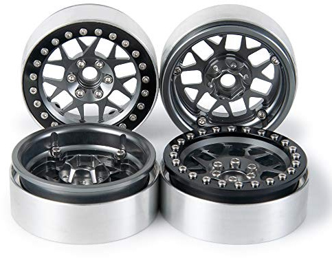 RCLIONS 4PCS 1.9 Beadlock Wheels Aluminum Rims Hub for AXIAL SCX10 SCX10-II AXI03007,TRX4,1/10th RC Crawler Car Upgrade Parts