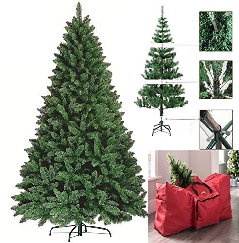 FlickBuyz-Colorado Green Pine Bushy Artificial Christmas Tree Tips 3ft/4ft/5ft/6ft/7ft Xmas Tree With Metal Stand, (7FT (210CM) 1200 tips)