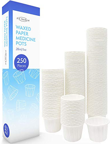 JFA Medical Wax/Waxed Paper Medicine Pots, Ramekin, Soufflé Cups, Portion Cups, Sauce Dipping Pots, 28ml / 1oz - Pack of 250 Pieces
