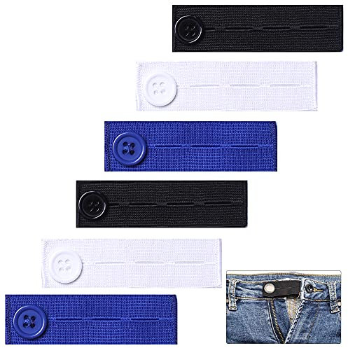 AXEN 6 Pieces Elastic Waist Extenders, Adjustable Wasitband Expanders, Button Extender for Pants Jeans Trousers, Pack of 6 with 3 Colors