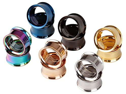 HuaCan Tunnel Set 6mm 8mm 10mm 12mm 14mm 16mm 18mm 20mm Flesh Tunnels 316L Chirurgischer Edelstahl Ohr Plug 6 Bunte Farbe Double Flared Plugs Klassisch Expander Für Frauen Damen Herren 12 Stück