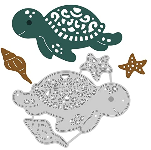 GLOBLELAND Meeresschildkröten Seesterne Metall Stanzschablone Muscheln Muster Papierpräge Stanzschablonen Set Sommer Meereslebewesen Stanzformen für Kartenherstellung DIY Papier Scrapbooking Fotoalbum