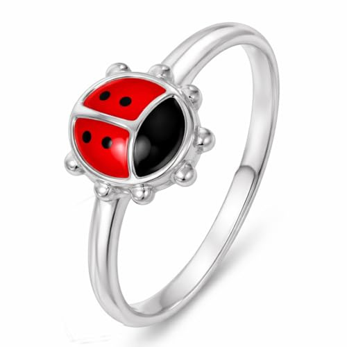 CLEVER SCHMUCK Kinderring größenverstellbar Silber Marienkäfer 925 STERLING Mädchen Schmuck Geschenk im Etui Rosa