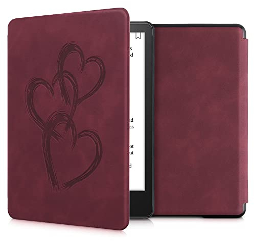 kwmobile Klapphülle kompatibel mit Amazon Kindle Paperwhite 11. Generation 2021 Hülle - Flipcase für Kindle Paperwhite Hülle aus Kunstleder - Pinsel Herzen
