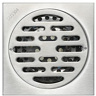 Bodenablauf Dusche, Bathroom Duschablauf Duschrinne Quadratisch Edelstahl Badablauf Anti Geruch Ablaufrinne mit Haarsieb für Badezimmer Dusche Küche Garage Keller 10 x 10 cm,Type b