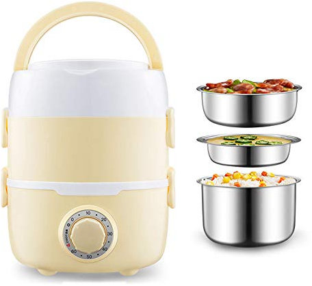 HMTE Fiambrera eléctrica, portátil, Doble Capa, Forro de Acero Inoxidable, Calentador de Alimentos, Calentador de Almuerzo, Mini Olla de Vapor de arroz, Disponible para niños y Adultos, Rosa (ama