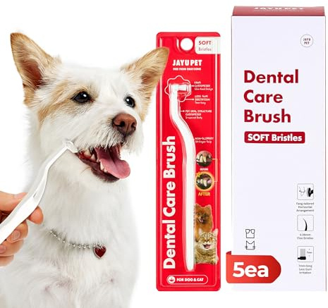 JAYU PET Dental Care Brush (Soft Bristles) 5ea - Dog Toothbrush, Cat Toothbrush, Dental Care for Kitten and Small Dogs, Removing Old Plaque and Tartar, Cat Teeth Brushing & Easy Cleaning