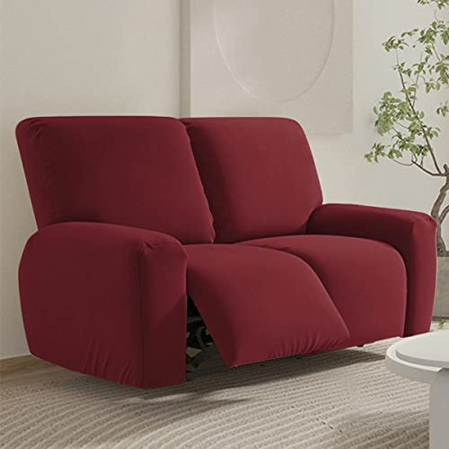 FANSU Stretchhusse für Relaxsessel Komplett Sesselschoner für Recliner Chair, Einfarbig Sesselbezug mit Taschen Wohnzimmer Elastisch Bezug für Fernsehsessel (Rot, 2 Sitzer)
