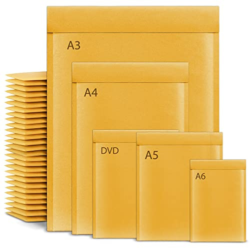 A4 Padded Envelopes, 10x Gold Padded Bubble Envelopes for Packaging Postage Peel & Seal Shipping Bag Mailers Postal Wrap 10 Pack