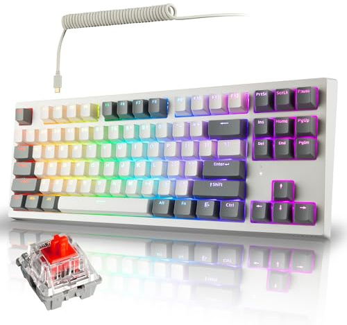 TECWARE Phantom+ Elite mechanische RGB-Gaming-Tastatur mit 87 Tasten, LED-Hintergrundbeleuchtung, Hot-Swap, kabelgebunden/kabellos, 3-Modus-Konnektivität, robuste Acustik