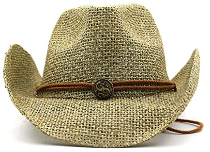 Générique Anti-UV Cappello da Cowboy in Paglia per Donna Uomo - Visiera Ampio Bordo Estate per Spiaggia Viaggio AVCE, Marrone, 56/58 cm
