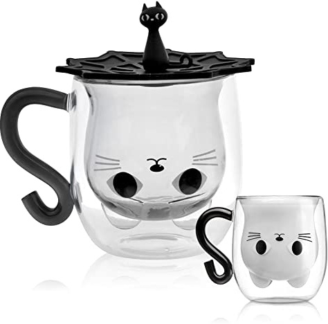Yuragim Doppelwandige Glas mit Henkel, Süße Katze Kaffeegläser,Doppelwandig Katzentassen Kaffeebecher,Latte Cappuccino Tassen Gläser Kaffeetassen Ostergeschenke für Mädchen Frauen Mama Katzenliebhaber