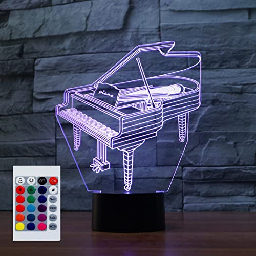 SUPERHONGJIHAO Nachtlicht für Kinder, 3D-Klavier-LED-Lampe mit Fernbedienung, 16 Farbwechsel Geburtstagsgeschenk für Kinder