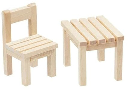 ZauberDeko Wichtel Zubehör Möbel Miniatur Tisch und Stuhl Holz 4,5 x 4 x 3,5 cm - 2-teilig