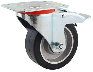 WIKO Schwerlastrollen 80 mm Transportrollen - Lenkrollen mit Bremse - Aluminium Gummirollen Set bis 120 kg pro Rad - Bockrollen (Lenkrolle mit Bremse)
