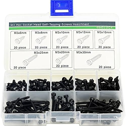 M3 Hex Hexagon Socket Cap Head Self Tapping Screw Grade 8.8 Black Carbon Steel Allen Head Assortment Kit 160 PCS (M3 Black)
