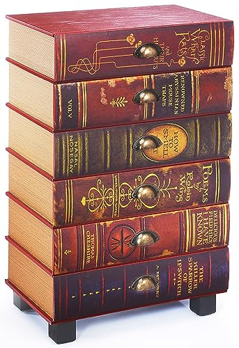 Kobolo Kommode Regal in Buchoptik Books 6 Fächer aus MDF mit Rot